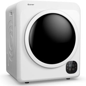 COSTWAY, 13.2 lbs Capacity Front Load Compact Tumble Laundry Stainless Steel Tub, Easy Control Button Panel Downside for Variety Drying Mode, White 1700W Electric Portable Clothes Dryer