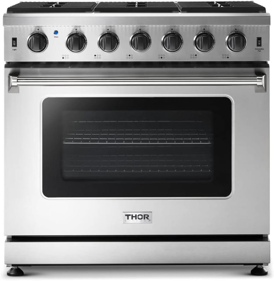 THOR Kitchen Freestanding Professional 36-inch Gas Range in Stainless Steel - Model LRG3601U