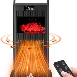 Space Heater for Indoor Use, 2024 Newest Upgraded Portable Heater with Infrared Sensor & Fireplace Flame Effect,Fast Heating,PTC Small Ceramic Electric with 4 Mode,Office Room,Desk,Garage