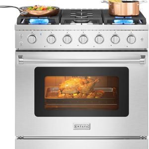 Empava Gas Range,True Convection Oven 6.0 Cu. Ft,6 Deep Recessed Burners Cooktop, Heavy Duty Continuous Grates in Stainless Steel with Storage Drawer, Freestanding & Slide-in,36 Inch