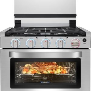 AMZCHEF RV Gas Range 17 Inches Tall, 1.24 Cu.Ft Propane Range Oven with 3 Burners Stove for RV, Apartment, Mobile Home, Stainless Steel.