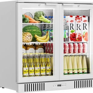 Tylza Commercial Back Bar Fridge, 7.2 Cu.Ft, White, Double Door, LED Lighting, Safety Locks, Under Counter, Refrigerator