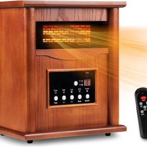 Electric Infrared Space Heater, Quartz Heater for Indoor Use, Tip-Over & Overheat Protection with Remote Control, 3 Heat Settings, 12H Timer, 1500W for Large Room Basement Heating (Light)