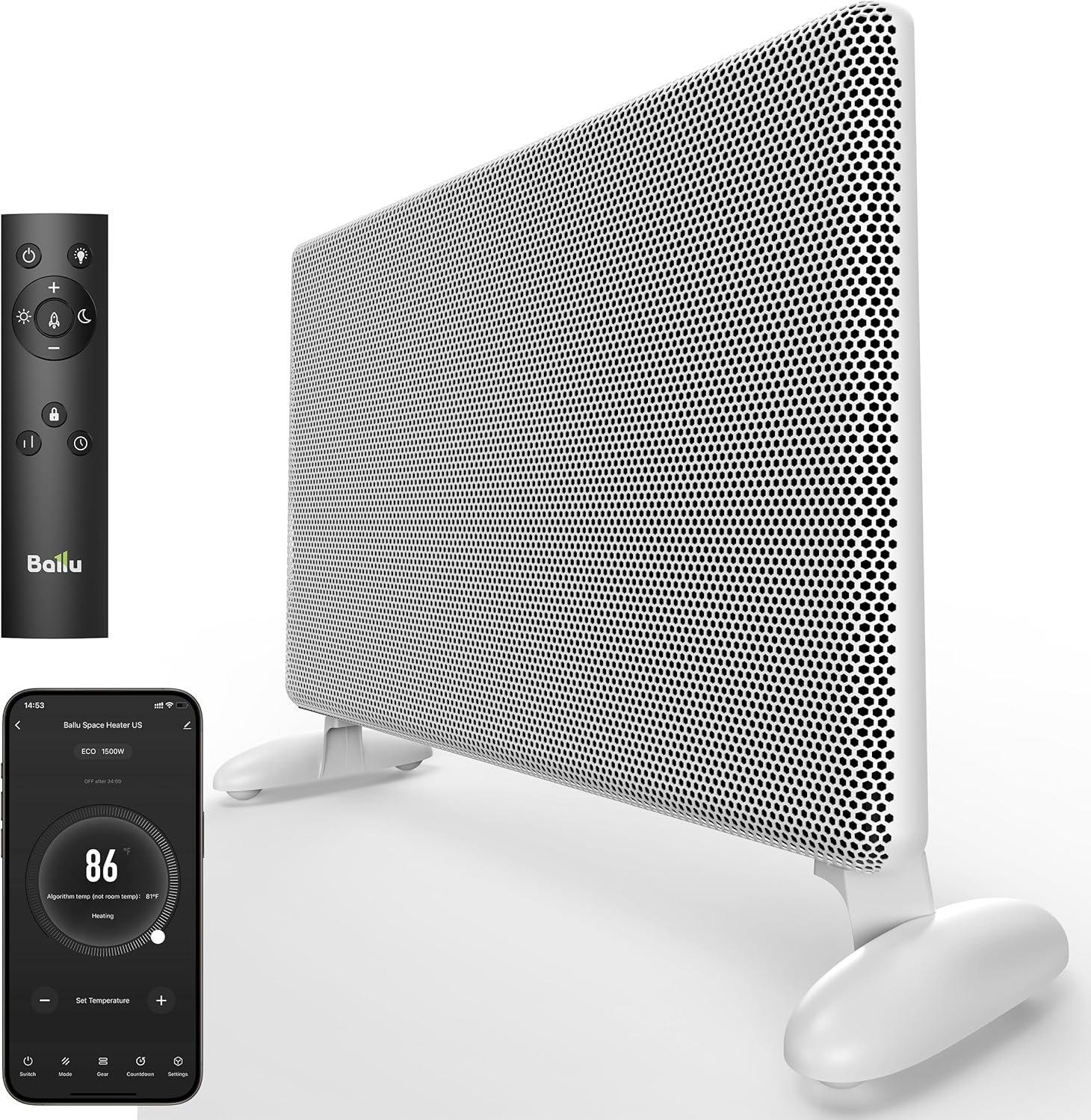 Ballu Mica Infrared Space Heater Indoor Use,1500W Electric Panel Heater with Program Thermostat,Wifi App Control,Portable Stand Wall Mount Room Heater for Large Room Energy Efficient,Work with Alexa