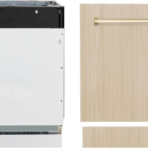 ZLINE Autograph Edition 24" Tallac Series 3rd Rack Top Control Built-In Tall Tub Dishwasher in Custom Panel Ready with Polished Gold Handle, 51dBa (DWVZ-24-G)