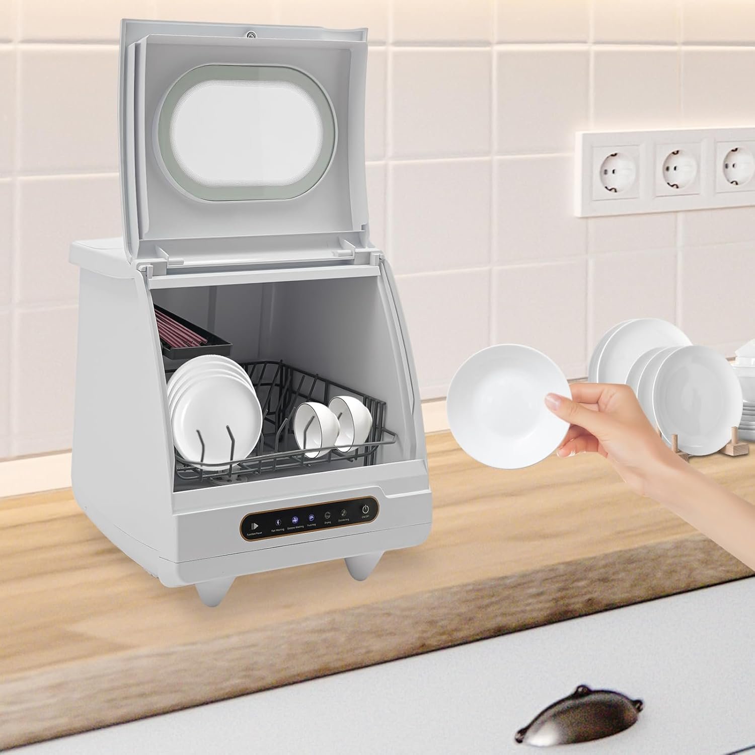 Portable Countertop Dishwashers Tabletop Small Dishwasher with 5l Built-In Water Tank 5 Intelligent Washing Functions 360° Rotating Spray 161.6℉ High Working Temperature - Image 7