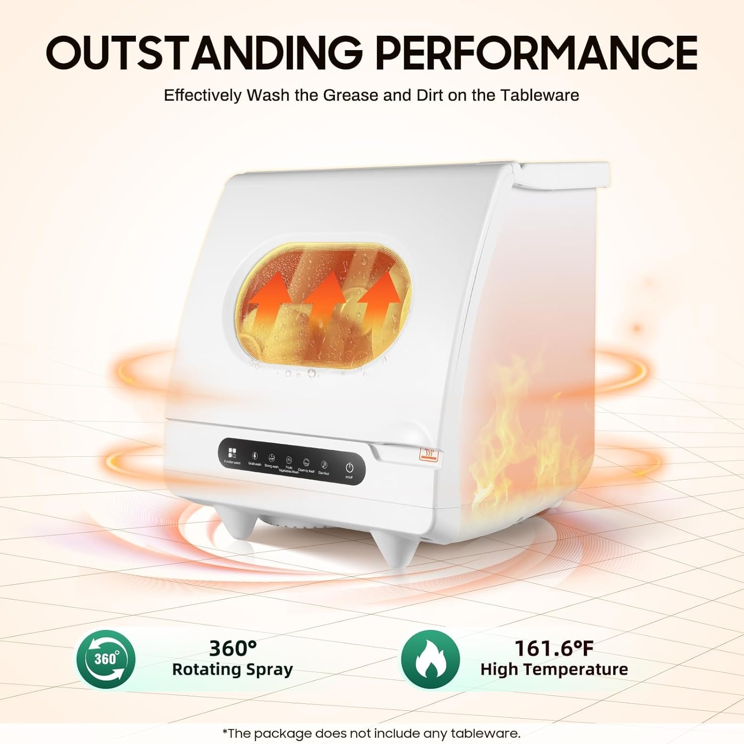 Portable Mini Dishwasher Countertop 1.3Gal Built-In Water Tank, Leak-Proof Dry, Compact Dish Washing Machine for Dorm, Apartments & RV Office w/ 5 Programs, 162℉Rotating Spray - Image 2