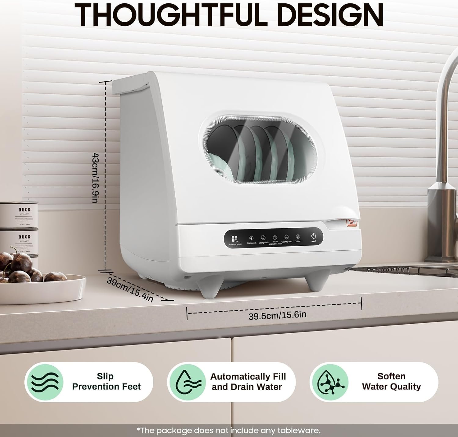 Portable Mini Dishwasher Countertop 1.3Gal Built-In Water Tank, Leak-Proof Dry, Compact Dish Washing Machine for Dorm, Apartments & RV Office w/ 5 Programs, 162℉Rotating Spray - Image 6