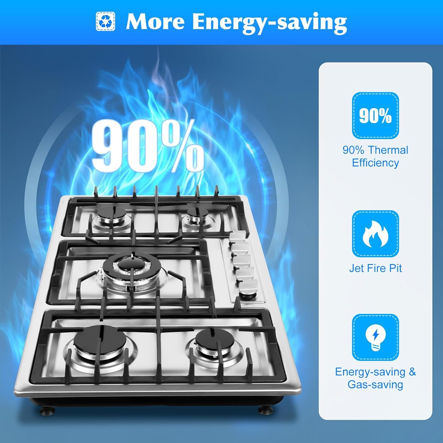 Gas Cooktop NG/LPG Gas Stove Cooktop Stove Burner Tempered Glass Cook Top Built in 5 Burners Gas Hob Grate Stovetop Cooker (5 Burners, 34'' x 20'') - Image 6