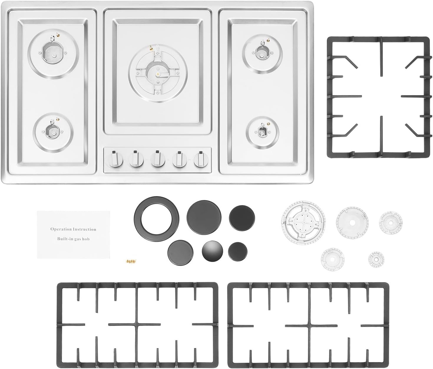 Gas Cooktop NG/LPG Gas Stove Cooktop Stove Burner Tempered Glass Cook Top Built in 5 Burners Gas Hob Grate Stovetop Cooker (5 Burners, 34'' x 20'') - Image 7