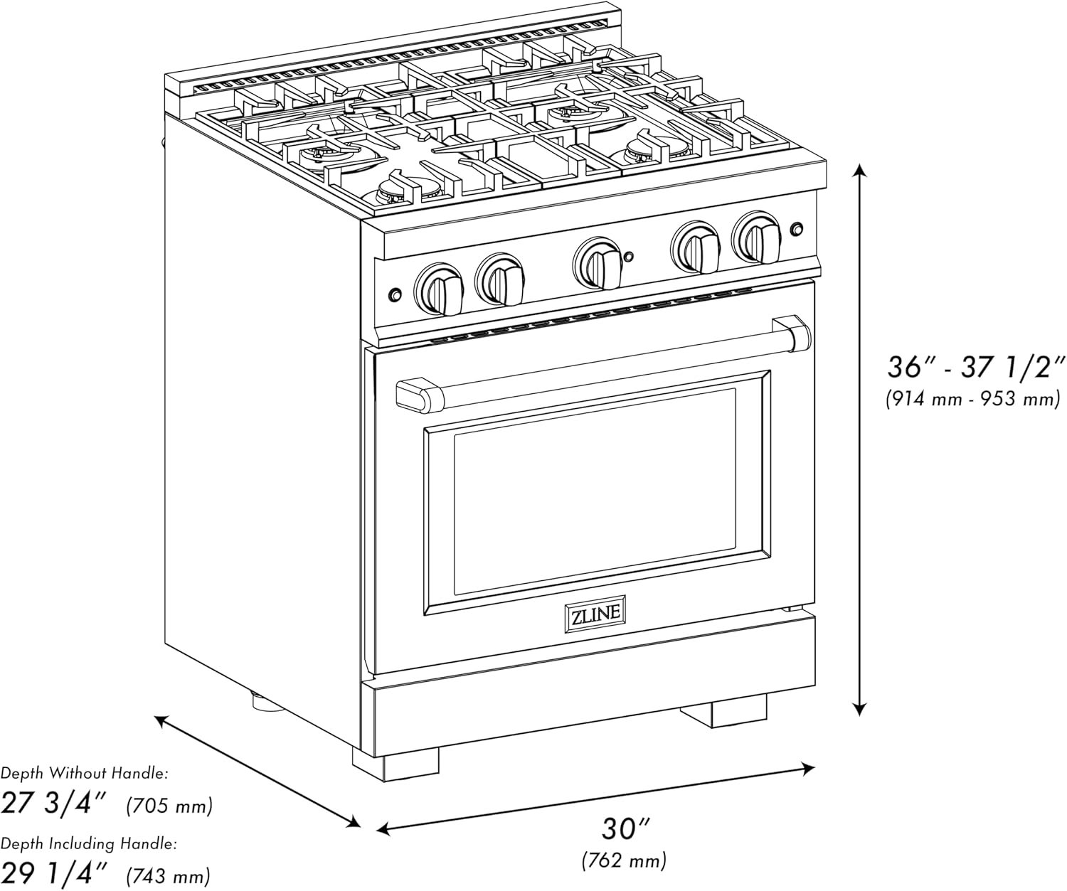 ZLINE 30 in. 4.2 cu. ft. Select Gas Range with Convection Gas Oven in Black Stainless Steel with 4 Brass Burners (HGRB-BR-30) - Image 5