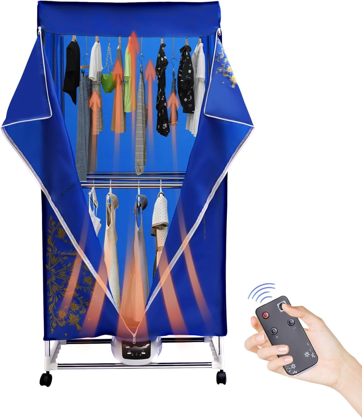 Portable Clothes Dryer, 1200-1500W Folding Wardrobe Drying Machine with Remote Control, Electric Dryer Machine with Timing Function for Apartments Dorms Travel Use, 3 Gears Adjustment