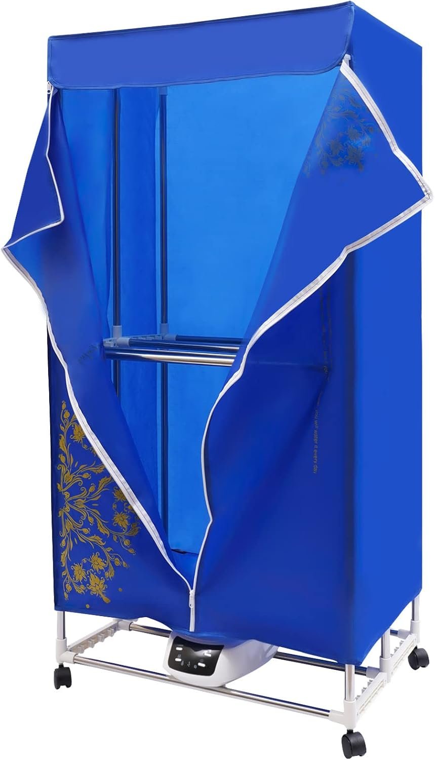 Clothes Dryer, Portable Travel Mini 1500W Dryer Machine 66.14lb Capacity Electric Dryer with Bracket Intelligent Time Control% Remote Controls for Dry Clothes, Towels, Jeans (Blue-patterned) - Image 5