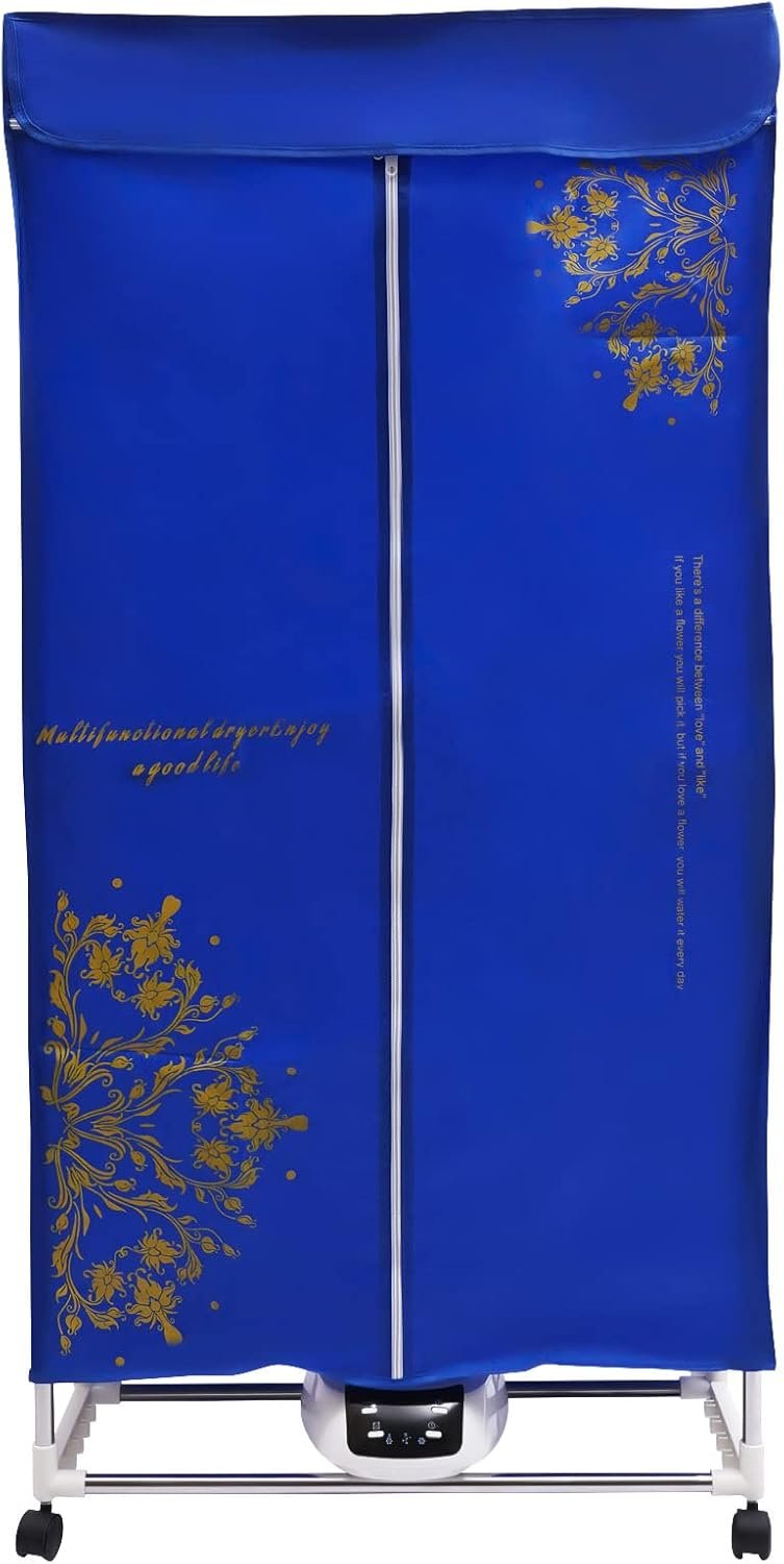 Clothes Dryer, Portable Travel Mini 1500W Dryer Machine 66.14lb Capacity Electric Dryer with Bracket Intelligent Time Control% Remote Controls for Dry Clothes, Towels, Jeans (Blue-patterned) - Image 6