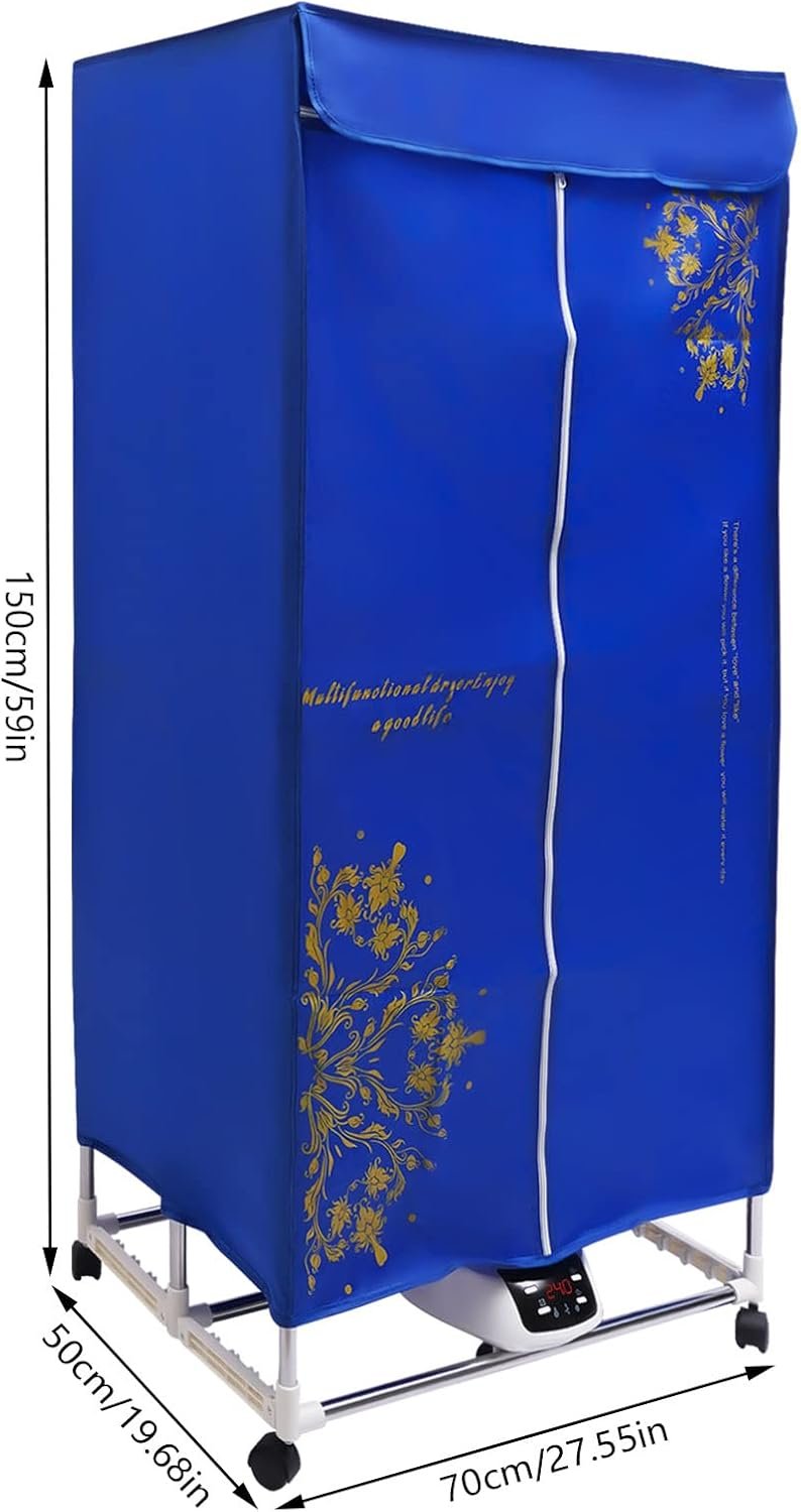 Clothes Dryer, Portable Travel Mini 1500W Dryer Machine 66.14lb Capacity Electric Dryer with Bracket Intelligent Time Control% Remote Controls for Dry Clothes, Towels, Jeans (Blue-patterned) - Image 8