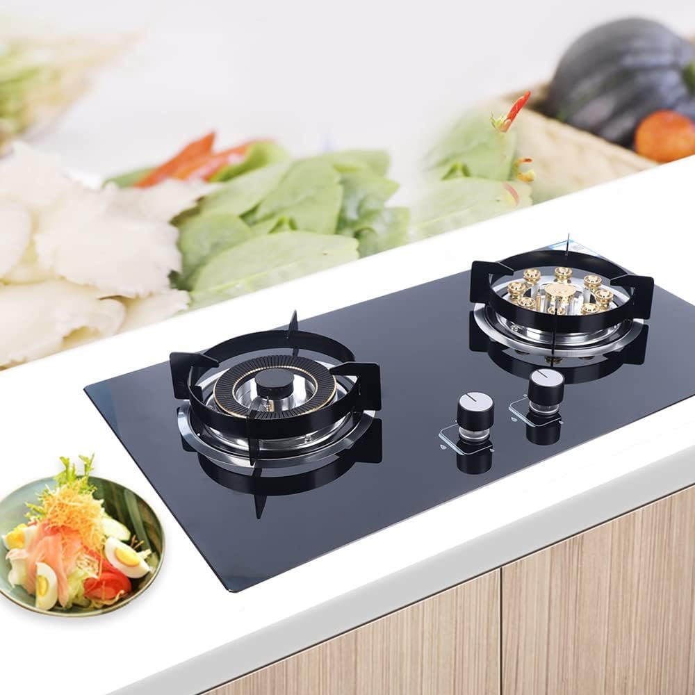 Gas Stove Cooktop, 730 * 410mm Portable Gas Stove Built-in Tempered Glass Natural Gas Cooker Gas Cooktop with 2 Burners for Household Kitchen RV Apartments Indoor Outdoor Use - Image 2