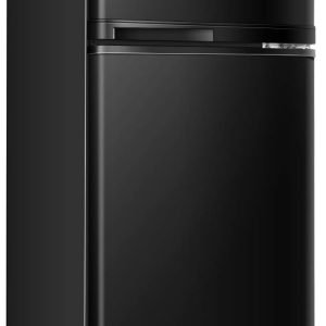 COSTWAY Compact Refrigerator, 3.4 Cu. Ft. Classic Fridge with Adjustable Removable Glass Shelves, Mechanical Control, Recessed Handle, Fridge Freezer for Dorm, Office, Apartment, Black