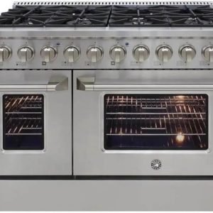 BRAMA Gas Range with 8 Burner Cooktop, 48-Inch with Double Oven Porcelain Convection Oven and Broil Function, 8 Sealed Burners Continuous Grates with Stainless Steel Construction, 6.7 Cu.Ft., Metallic