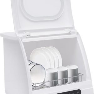1200W Portable Mini Dishwasher Countertop with 5L Built-in Water Tank for Apartments& RVs, 5 Programs, 360° Dual Spray