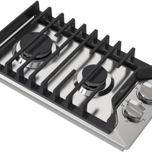 12 Inch Gas Cooktop, ThermoMate Built In Gas Rangetop with 2 High Efficiency SABAF Burners, NG/LPG Convertible 304 Stainless Steel Gas Stove Top with Flame Out Protection, CSA Certified