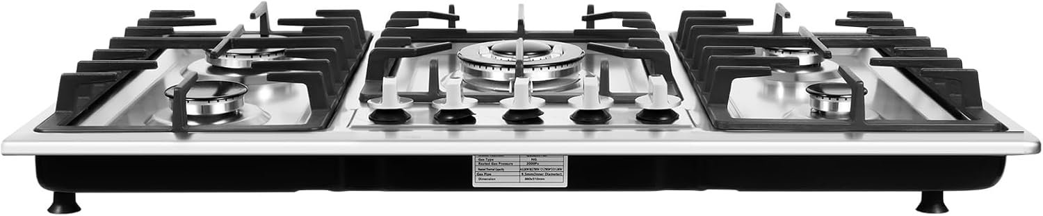 Gas Cooktop NG/LPG Gas Stove Cooktop Stove Burner Tempered Glass Cook Top Built in 5 Burners Gas Hob Grate Stovetop Cooker (5 Burners, 34'' x 20'') - Image 9