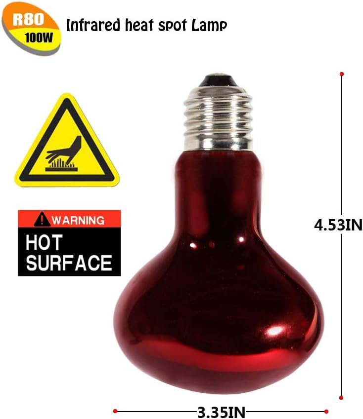 Infrared Heat Lamp Bulbs 100W 2 Pack,Red Basking Spot Light Bulb Reptile Heating lamp for Bearded Dragon,Turtle,Snake,Leopard Gecko,Chicked with Digital Temperature Thermometer - Image 2