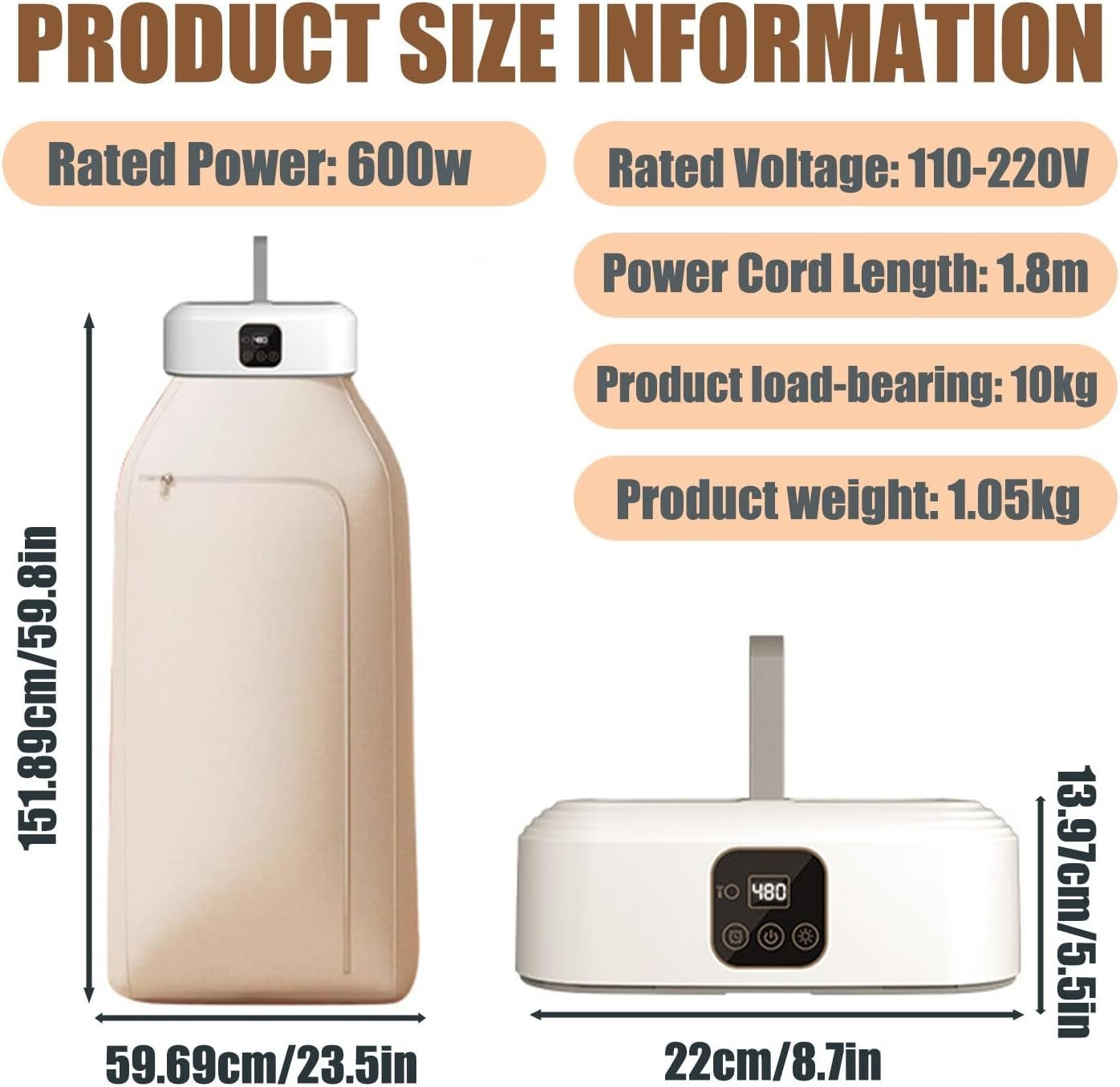 Portable Clothes Dryer, Convenient Compact Mini Laundry Dryers with Remote Control/Dryer Bag/1-8 Hours Timing/2-Speed Adjustment,Foldable Small Electric Dryer Machine, for Travel, Apartment, RV, Dorm - Image 7