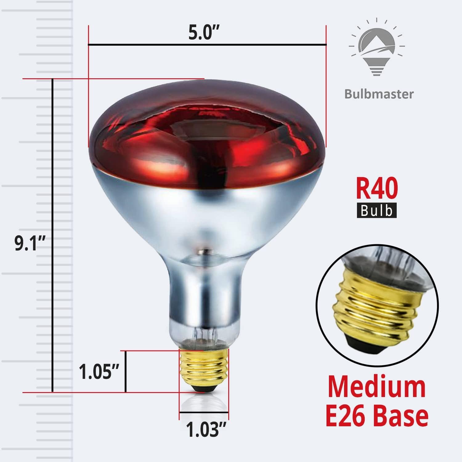 250 Watts R40 Red Heat lamp Light Bulbs Infrared Flood Reflector Incandescent Spotlight for Food Service, Brooder Bulb, Chicken, Pet, Bathroom, Light Therapy 250R40/HR Medium E26 Base 1 Pack - Image 2