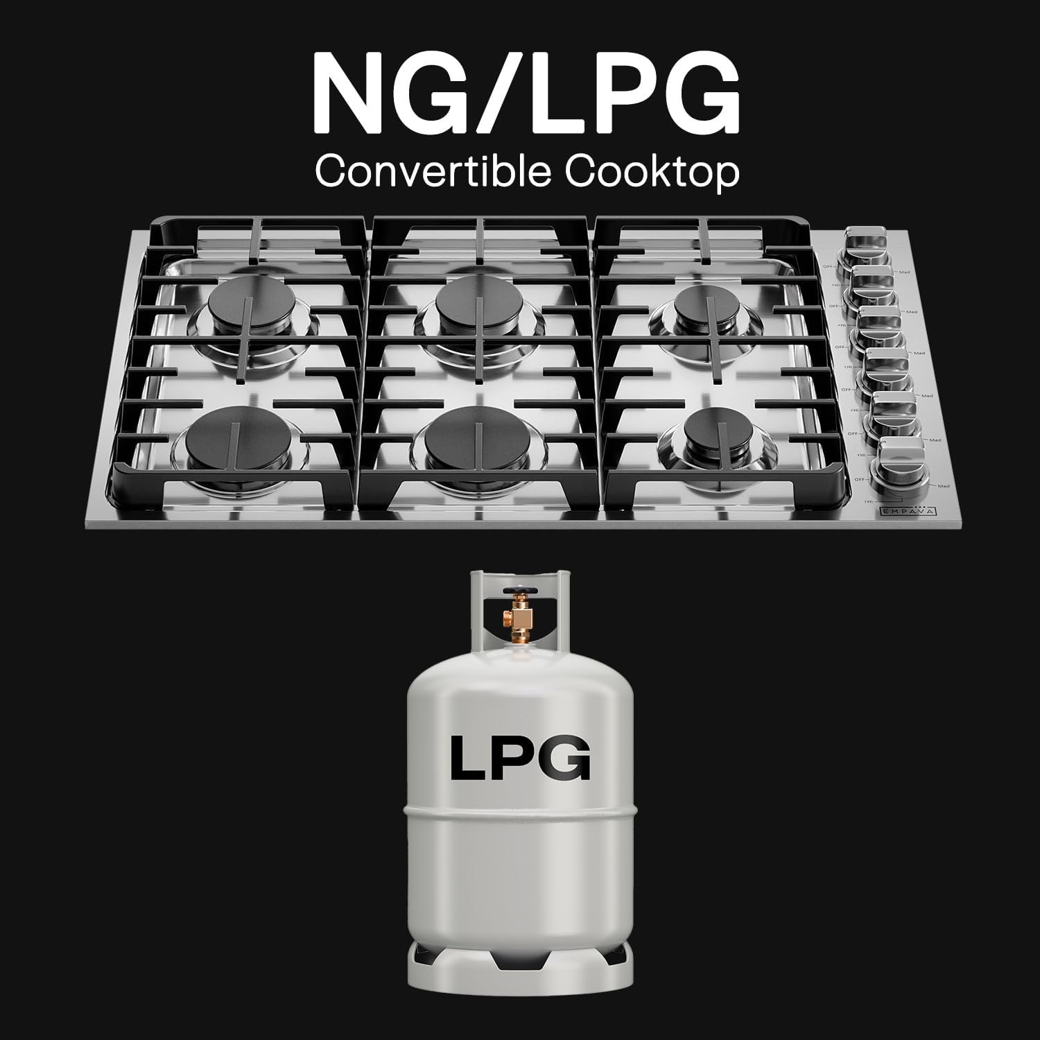 Empava 36 Inch Gas Stove Cooktop with 6 Sealed Burner NG/LPG Convertible in Stainless Steel, Fivе Расk - Image 3