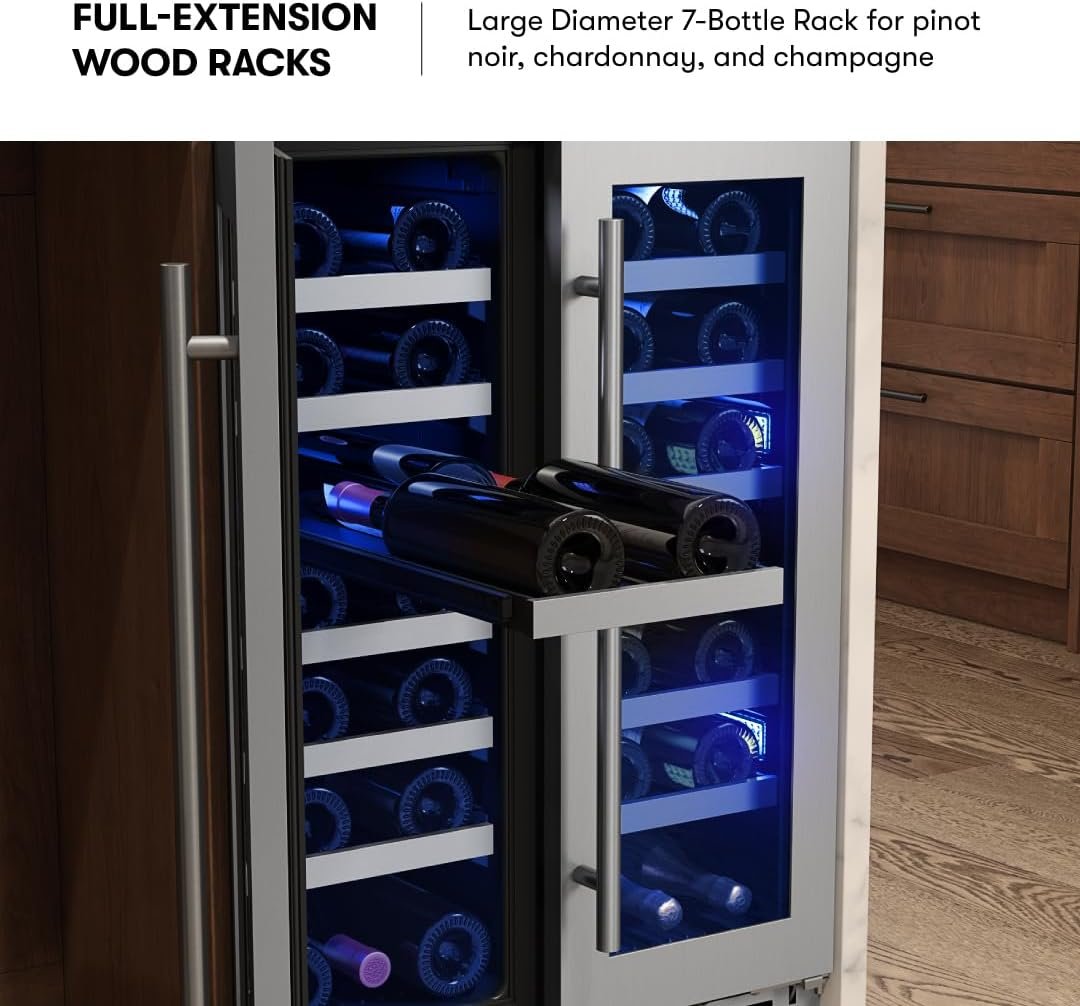 Zephyr Presrv 24" Wine Fridge Dual Zone Under Counter - Countertop Mini Wine Cooler Cellars Small Cabinet Wine Refrigerator Home Bar Chiller Freestanding with French Glass Door, 21 Bottles 750ml - Image 5