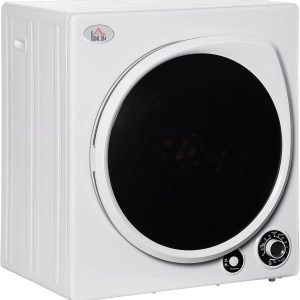 HOMCOM Automatic Dryer Machine, 1350W 3.22 Cu. Ft. Portable Clothes Dryer with 5 Drying Modes and Stainless Steel Tub for Apartment or Dorm, White