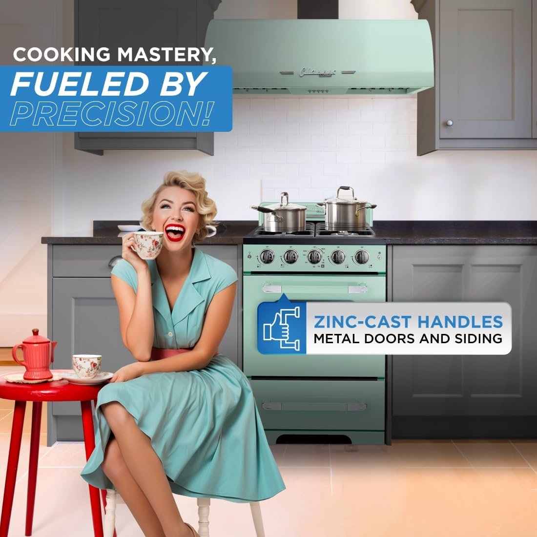 Unique Appliances UGP-24CR LG Classic Retro Freestanding Gas Convection Oven Light, Range with 4 Burners, 24", Summer Mint Green - Image 7