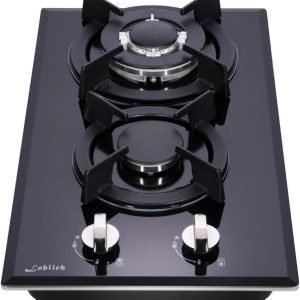 12' Gas Cooktop,2 Burner Tempered Glass Gas Range Cooktop,2 Burners Built-in Gas Stovetop Tempered Glass Gas Stove Top, LPG/NG Dual Fuel Gas Stove Top