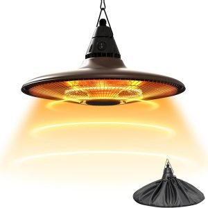 Hanging Heater, 1500W Outdoor Electric Patio Heater, Ceiling Heater with Remote Control, Infrared for Courtyard, Garage, Patio, Overheat & Tip-Over Protection, IP65 Waterproof, Brown