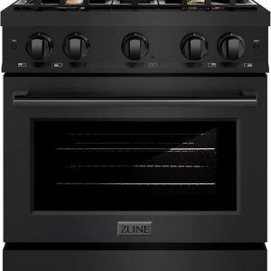ZLINE 30 in. 4.2 cu. ft. Select Gas Range with Convection Gas Oven in Black Stainless Steel with 4 Brass Burners (HGRB-BR-30)