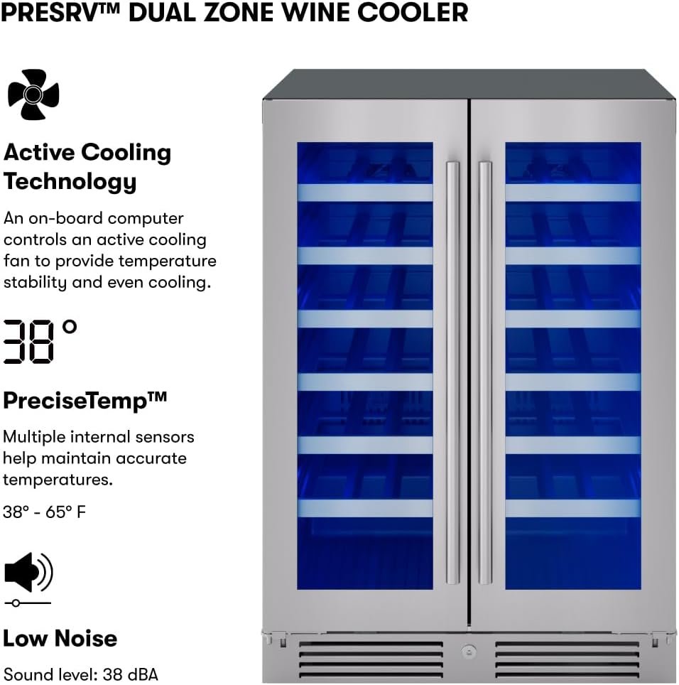 Zephyr Presrv 24" Wine Fridge Dual Zone Under Counter - Countertop Mini Wine Cooler Cellars Small Cabinet Wine Refrigerator Home Bar Chiller Freestanding with French Glass Door, 21 Bottles 750ml - Image 2