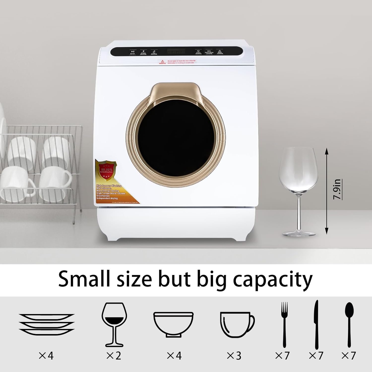 3-In-1 Portable Mini Dishwasher Countertop with 7L Built-in Water Tank for Apartments& RVs, No Hookup Needed, 5 Programs, 360° Spray, 161℉ High-Temp& Air-Dry - Image 6
