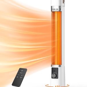 Patio Heater for Outdoor Use, Electric Space Heater Indoor, Portable Infrared Heater with 60-Degree Oscillation, Timer, Remote, for Patio, Gazebo, White