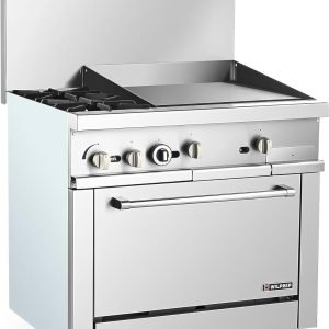 36" Natural Gas Range with Oven & 24" Griddle, Single Oven Gas Range with Total 133,000 BTU, 2 Burner Commercial Gas Range with Liquid Propane Gas Conversion Kit for Restaurant Kitchen