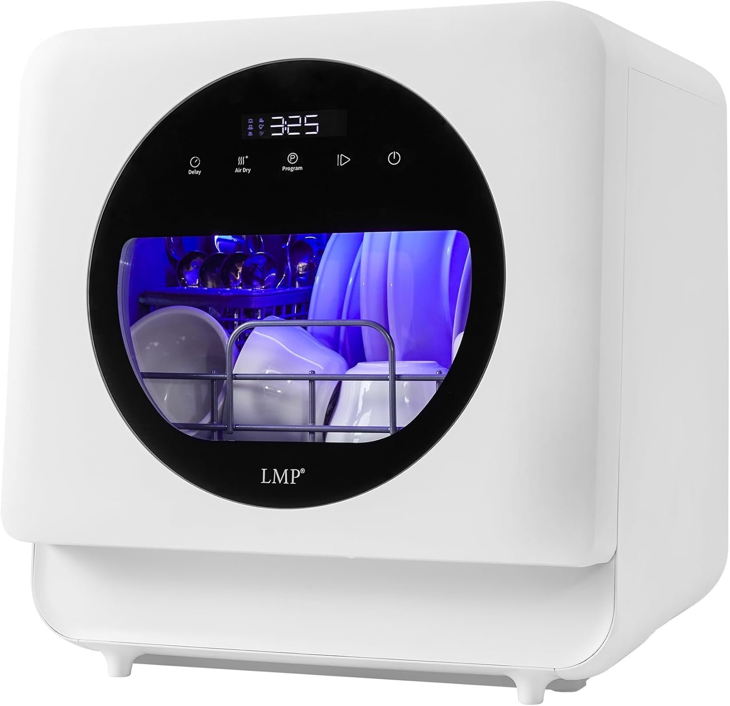 LMP Portable Dishwasher Countertop, Compact Mini Dishwasher with 4.5L Built-in Water Tank & Glass Door, Washing Programs Baby Care, Air-Dry Function Small Dish Washer for Table Top Small Apartments
