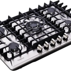 30 Inch Gas Cooktop, Built-in 5 Burners Stainless Steel Gas Stovetop Propane/Natural Gas Convertible Stove Top Dual Fuel Gas Hob
