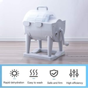 Manual Portable Turbo Washing Machine Spin Dryer, Hand Cranked Turbine Washer Non-Electric Travel Laundry Washer Spin Dryer Combo for Camping Apartments Dorms RV Business Trip (White)