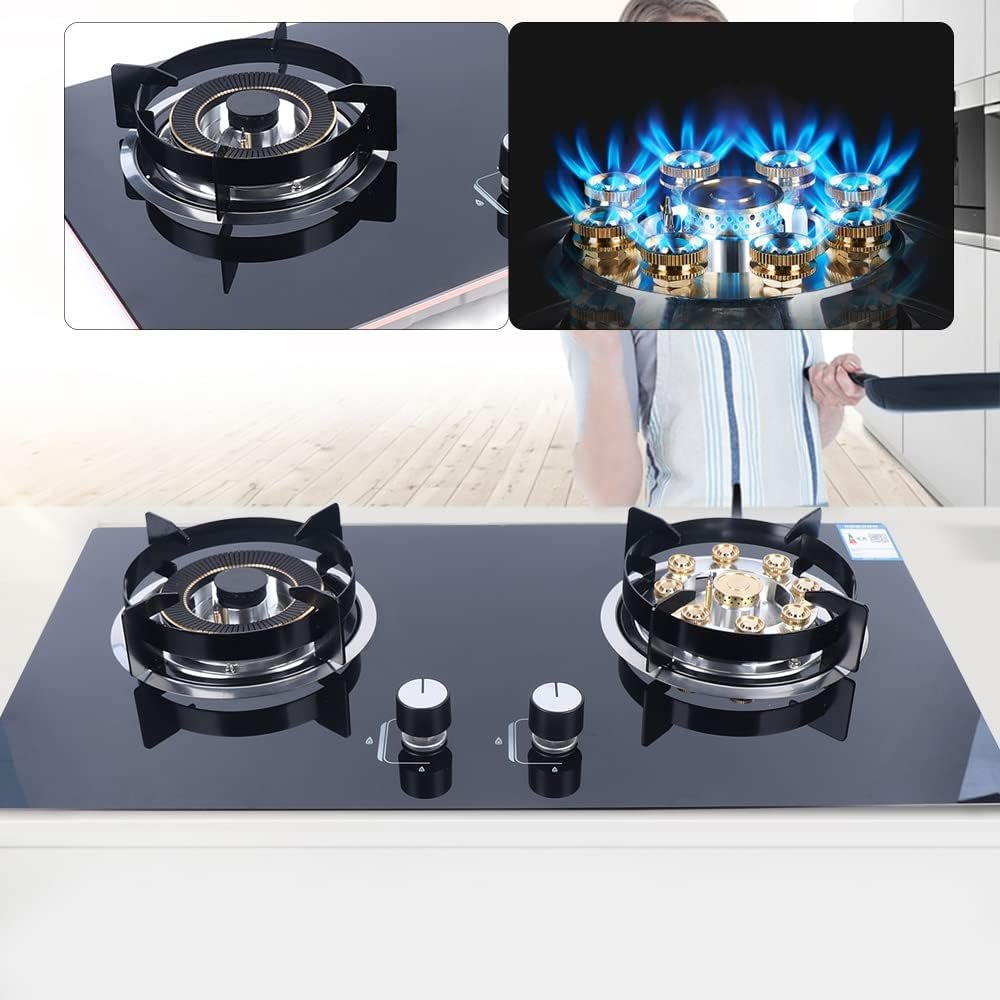 Gas Stove Cooktop, 730 * 410mm Portable Gas Stove Built-in Tempered Glass Natural Gas Cooker Gas Cooktop with 2 Burners for Household Kitchen RV Apartments Indoor Outdoor Use - Image 3