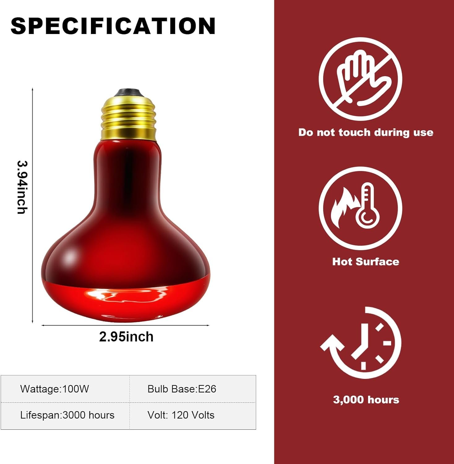 MIXJOY 100W Infrared Heat Lamp Bulbs, 2 Pack Reptile Infrared Heat Emitter Red Heat Lamp Bulbs Infrared Basking Light Bulbs for Reptiles, Bearded Dragon, Lizard, Tortoise, Chickens, Pets - Image 6