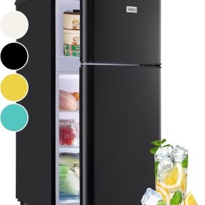 WANAI 3.5 Cu.ft Retro Mini Fridge with Freezer Compact Refrigerators Black Small Fridge Dual Door Classic Refrigerator Removable Glass Shelves Adjustable Thermostat for Home Office Dorm RV