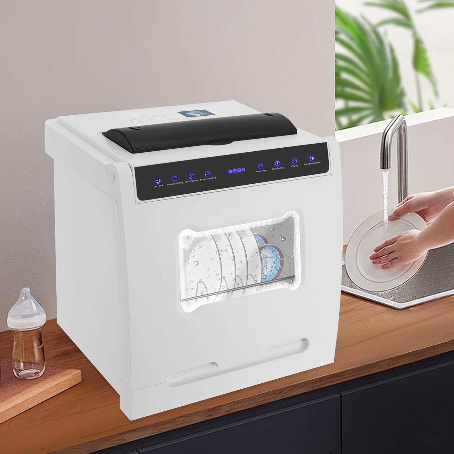 Portable Mini Dishwasher Countertop Compact Dishwasher with Built-in Water Tank for Apartments RVs 4 Programs 360° Dual Spray Air-Dry Function 17.72 * 15.75 * 15.75 inches - Image 6