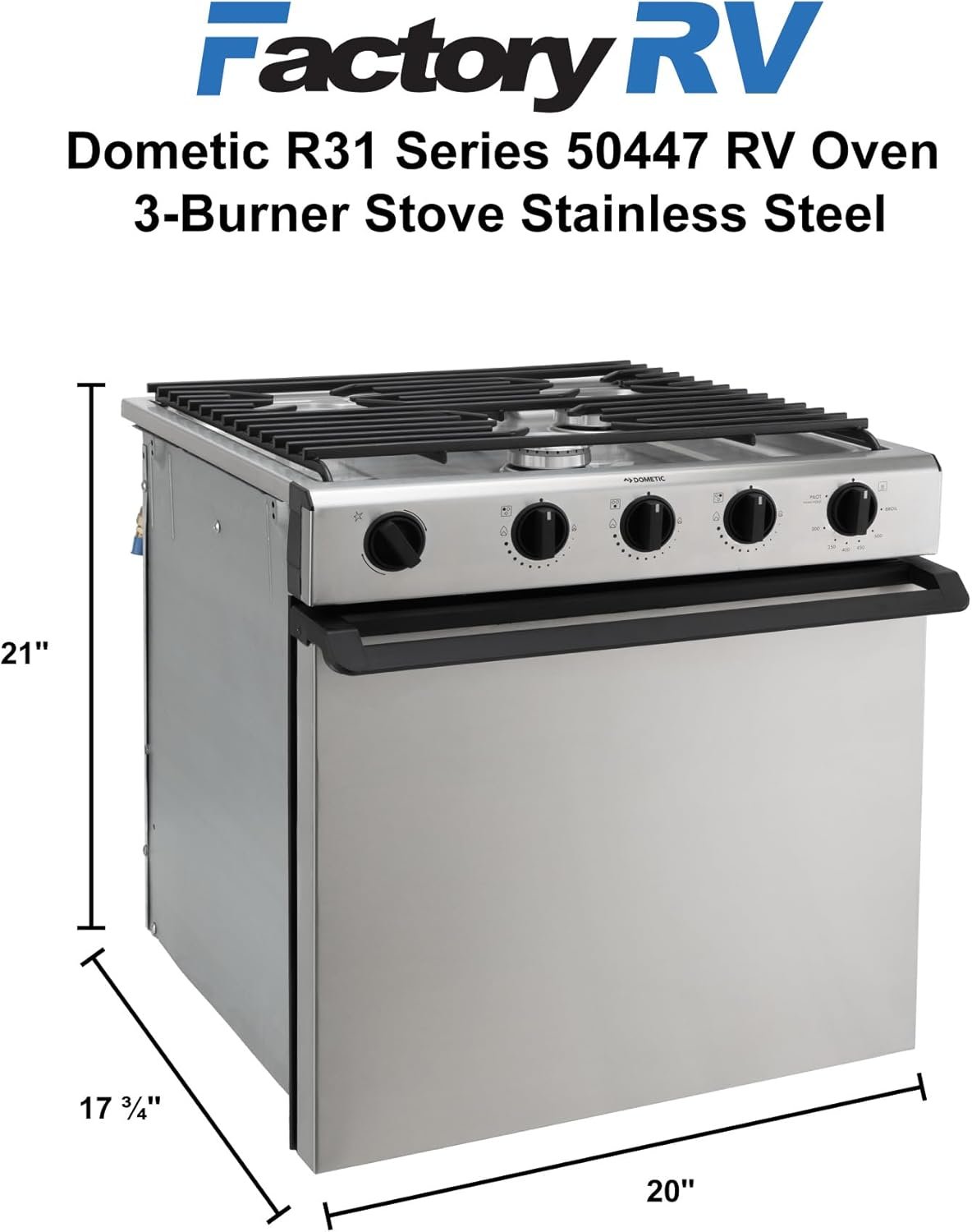 Dometic 960005522 (50447) Range/Oven 21" 3 Burner S.S. - Image 7