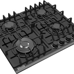 Empava 24 in. Gas Stove Cooktop with 4 Sealed Burners-Heavy Duty Continuous Grates-NG/LPG Convertible-Black Tempered Glass Surface, 24 Inch