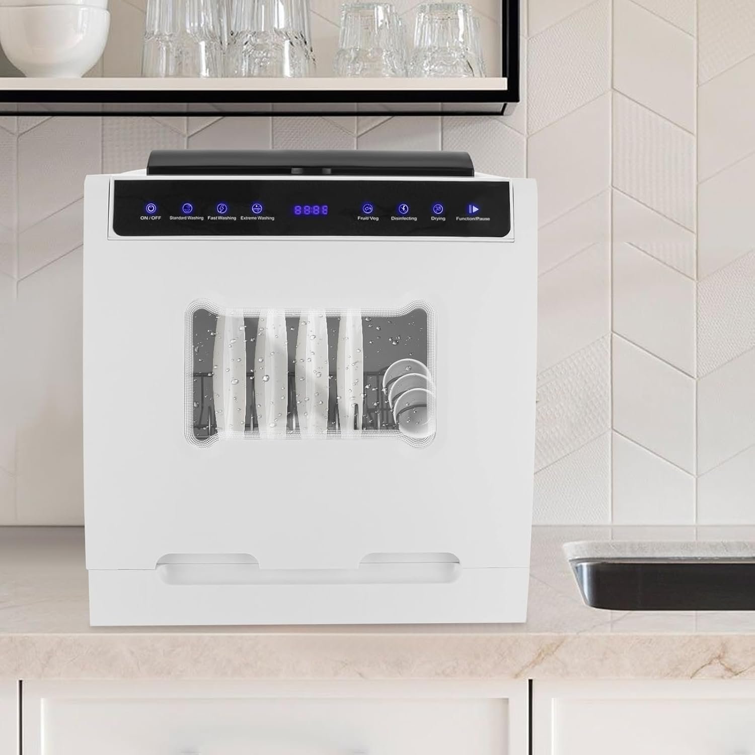 Portable Mini Dishwasher Countertop Compact Dishwasher with Built-in Water Tank for Apartments RVs 4 Programs 360° Dual Spray Air-Dry Function 17.72 * 15.75 * 15.75 inches - Image 5