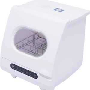 Portable Countertop Dishwasher, 5 Washing Programs Mini Countertop Dishwasher with 5 L Built-in Water Tank 1200W Leak-Proof Dry Dishwasher with 360°Dual Spray for Homes Apartments Dorms RVs (White 1)